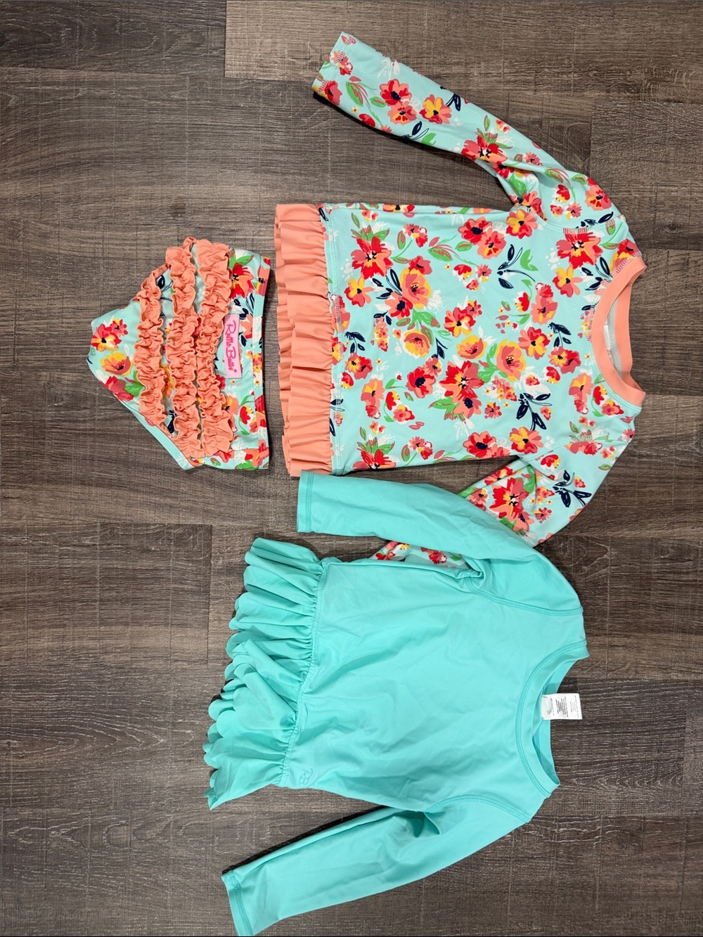 Ruffle Butts Floral Mint and Coral Girls Swim Set